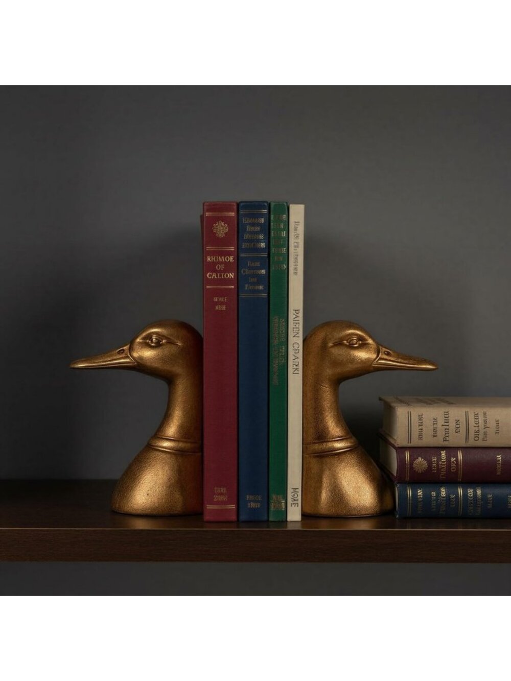 Chic Distressed Cast Iron Duck Head Bookends for Home Decor, Gold Finish - Picture 2 of 6